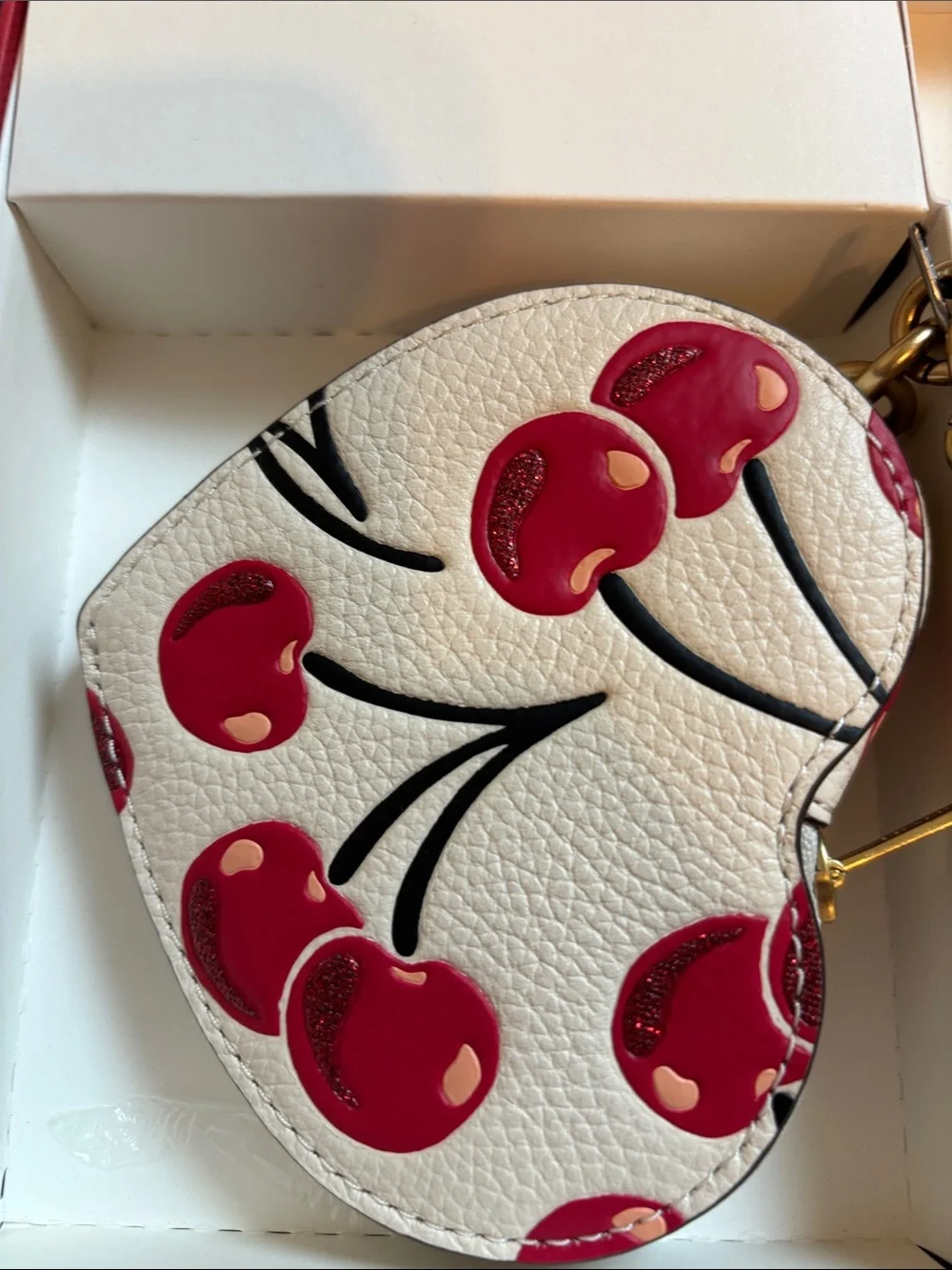 Coach Cherry Heart Keyring Wallet - Red, White, Gold